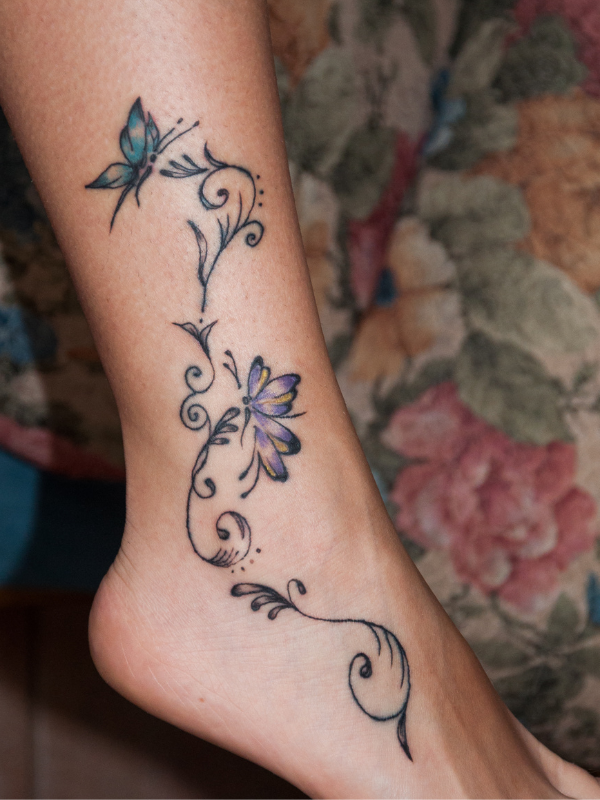 Delicate-Floral-Ankle-Tattoo