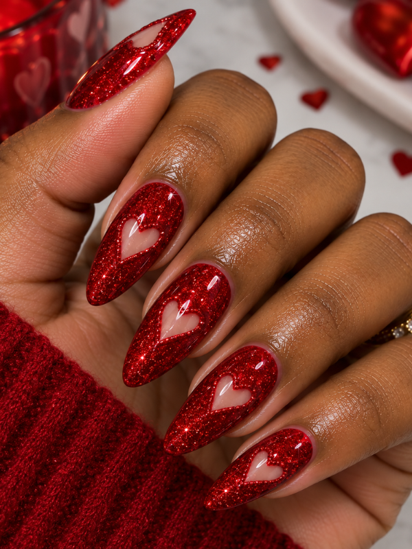 Heart-Shaped-Glitter-Red-Nails