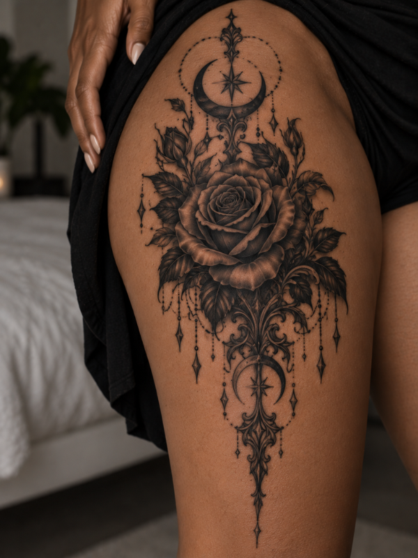 Gothic-Thigh-Tattoo