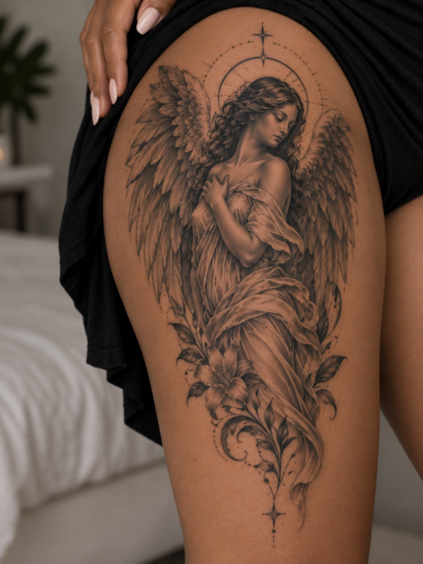 Angel-Thigh-Tattoo