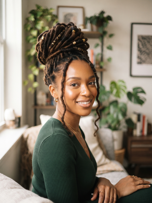Bun-Long-Locs-Hairstyles