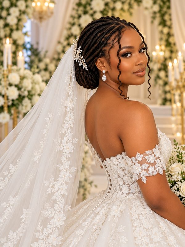 Low-Bun-Veil-Locs-Wedding-Hairstyle
