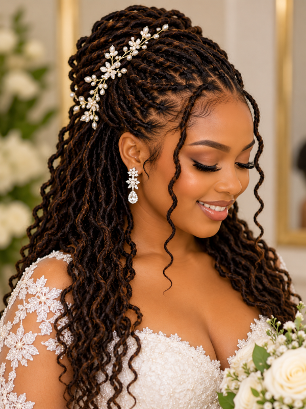 Half-Up-Half-Down-Locs-Wedding-Hairstyle