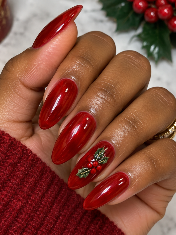 Holly-Berry-Glazed-Red-Nail-Design