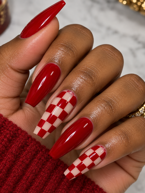 Red-Checkerboard-Accent-Nails