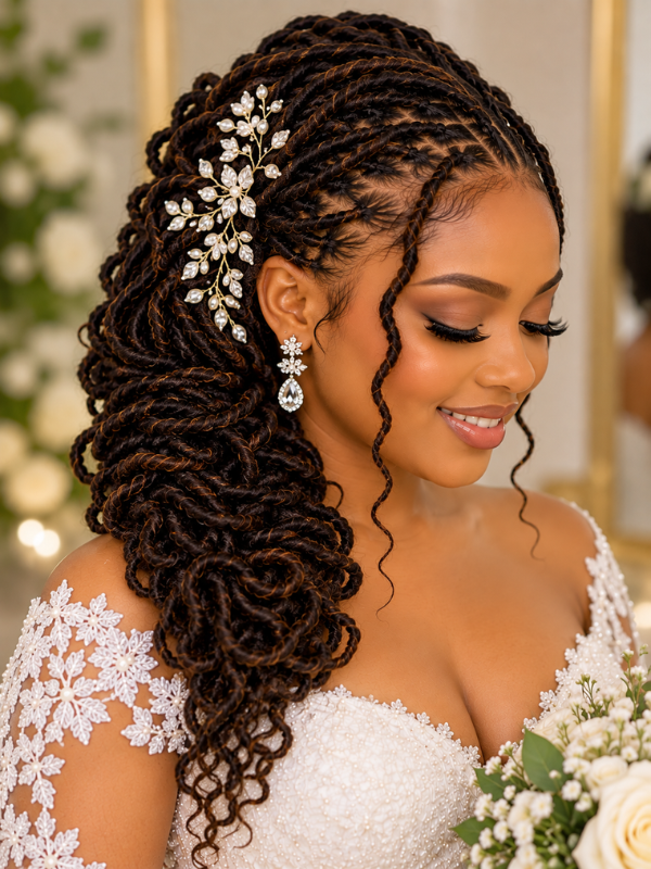 Side-Swept-Locs-Wedding-Hairstyle