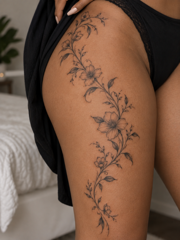Floral-Vine-Thigh-Tattoo