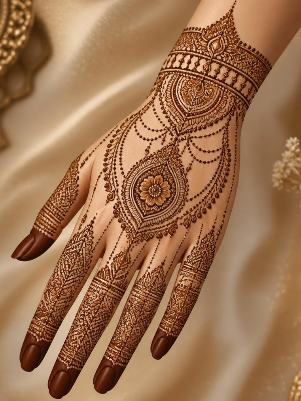 Jewelry-Inspired Full Hand Henna