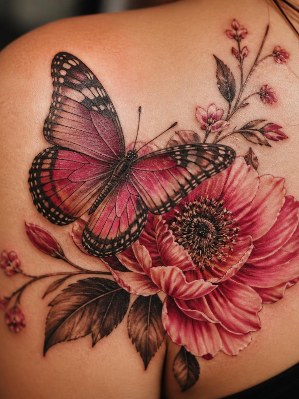 Tiny-Butterfly-and-Flower-Tattoo