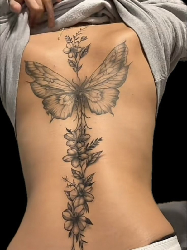 Butterfly-and-Flower-Back-Tattoo-Ideas