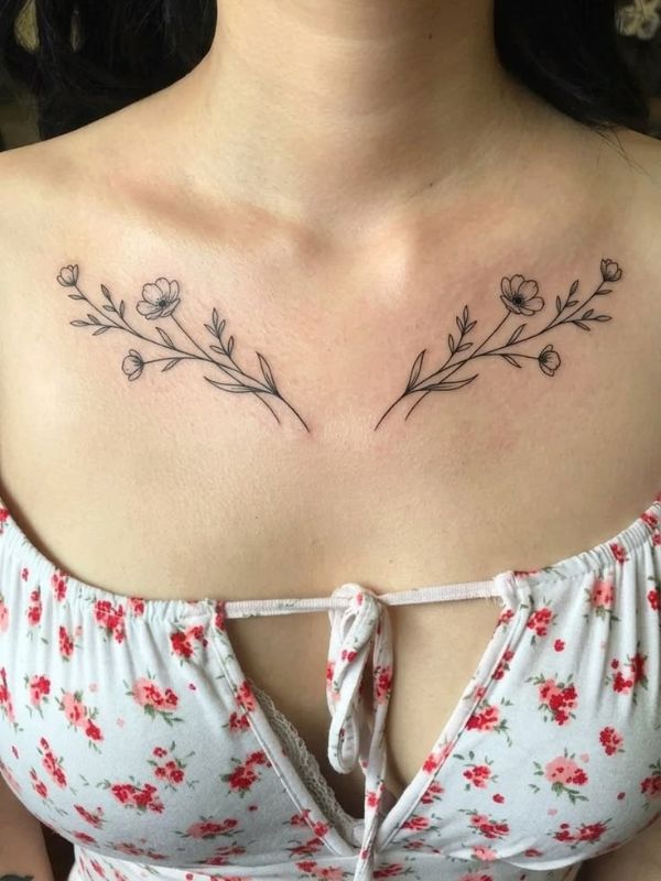Fine-Line-Botanical-Chest-Tattoo-Ideas